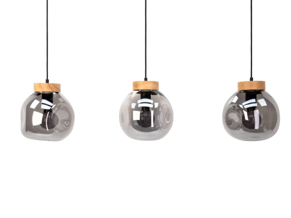 3-light hanging lamp Magacela wood with smoke glass Stars of Light 9008606274499