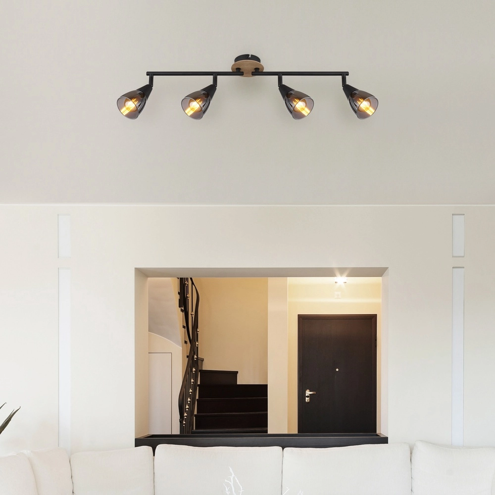 4-light ceiling lamp Mubby black with wood look Globo 9007371451869