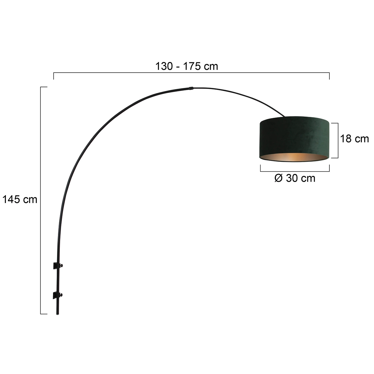 Wall Arc Lamp Sparkled black with green velvet shade Steinhauer 8712746146097