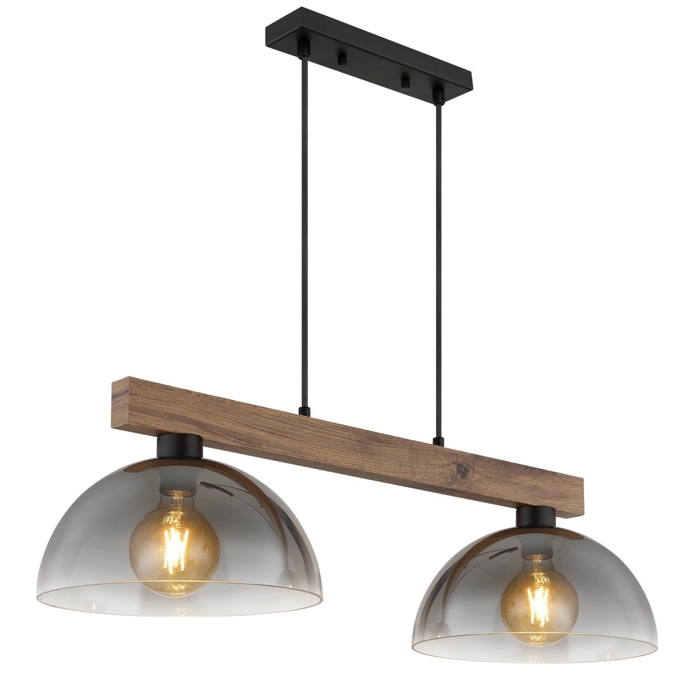 Country Pendant Lamp Romy 2-light black with wood