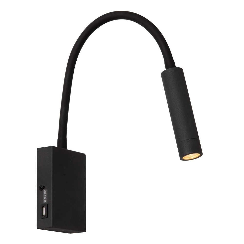 Bedside lamp Alec black with USB port Lucide 5411212031952