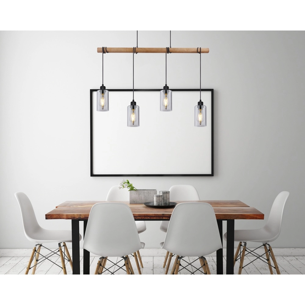 Pendant lamp Hadera 4-light black with smoke glass Globo 9007371414840