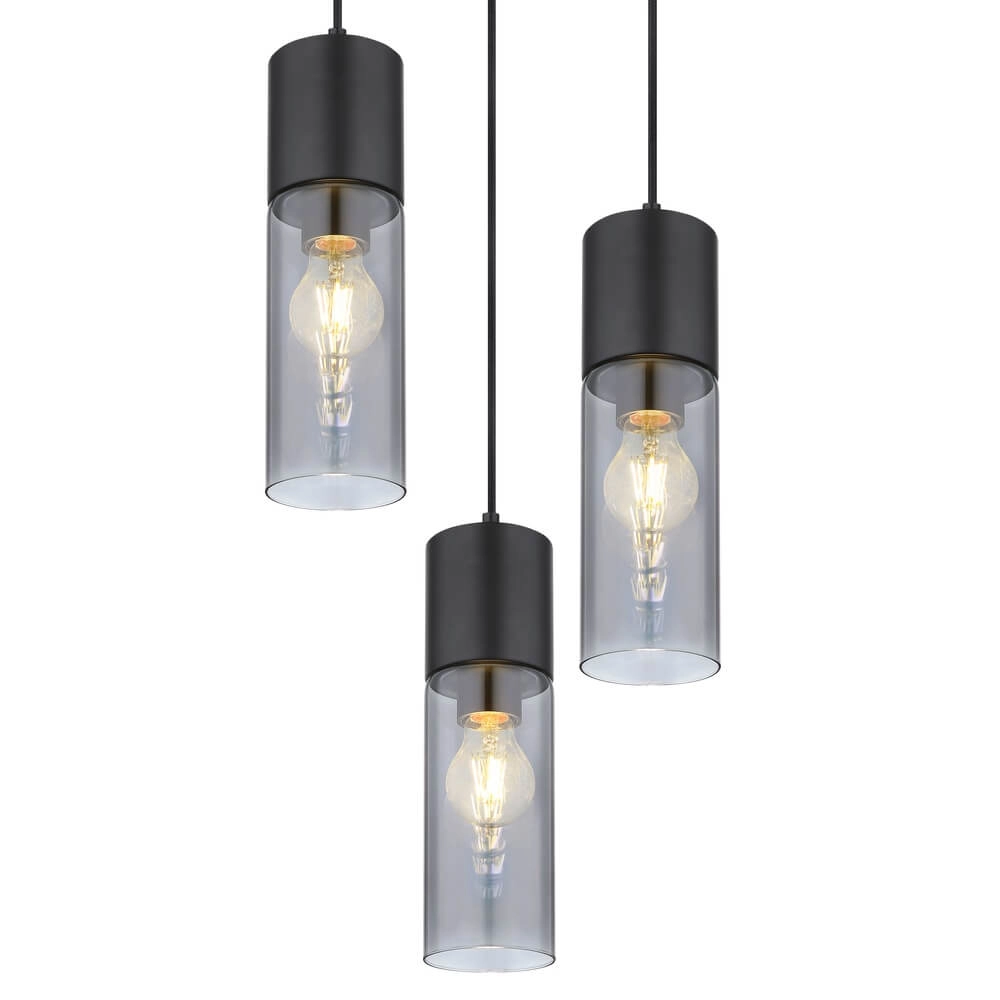 Sleek pendant lamp Annika 3-light black round Globo 9007371442768