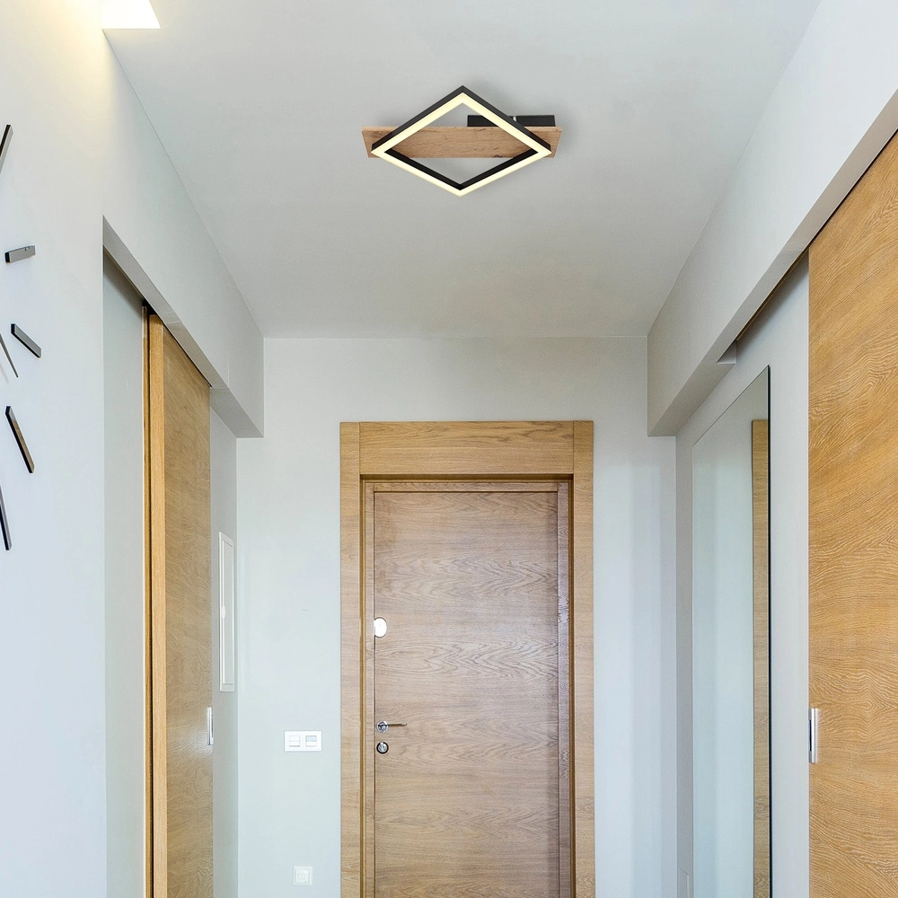 Ceiling lamp Beatrix 33cm square black with wood Globo 9007371454389