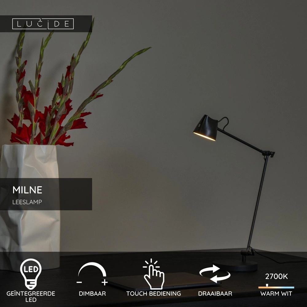 Reading lamp Milne Black Lucide 5411212441942