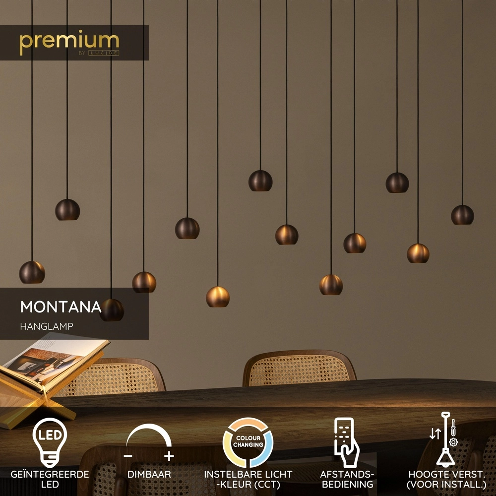 Design pendant lamp Montana 13-light coffee brown Premium by Lucide 5411212680150
