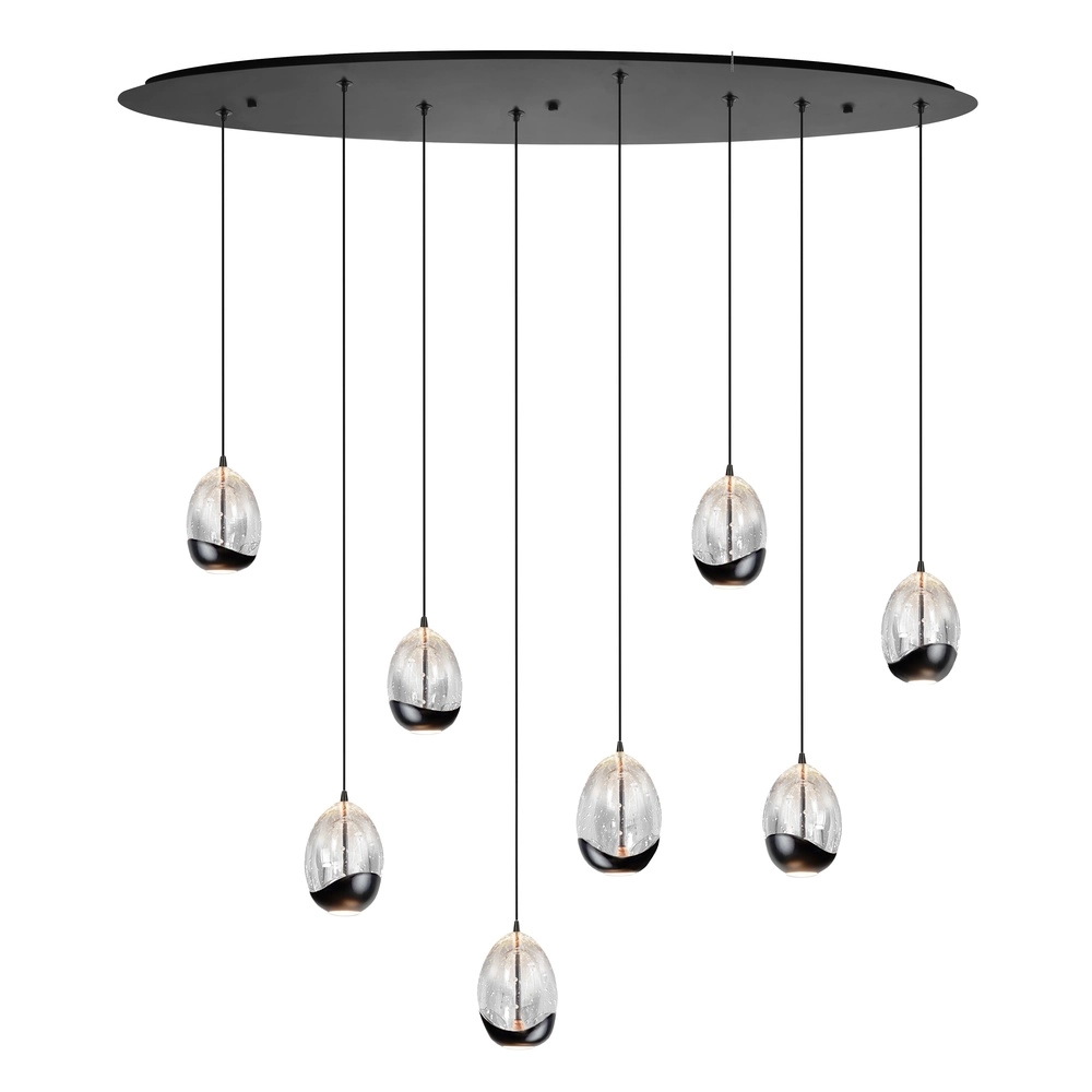 Pendant lamp Clear Egg Black 8-light oval