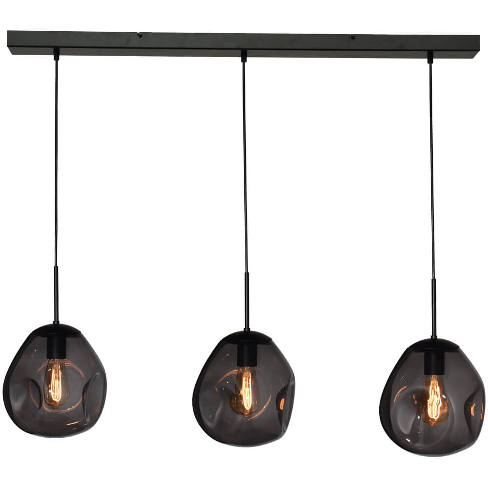 Glass hanging lamp Lava 3x smoke glass Ø 24cm
