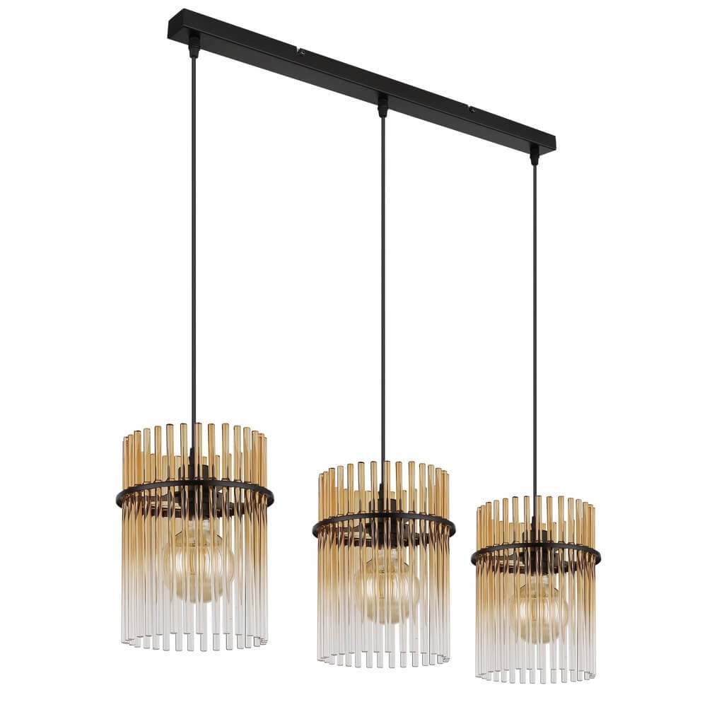 Black pendant lamp Gorley with amber glass 3-lights Globo 9007371468997