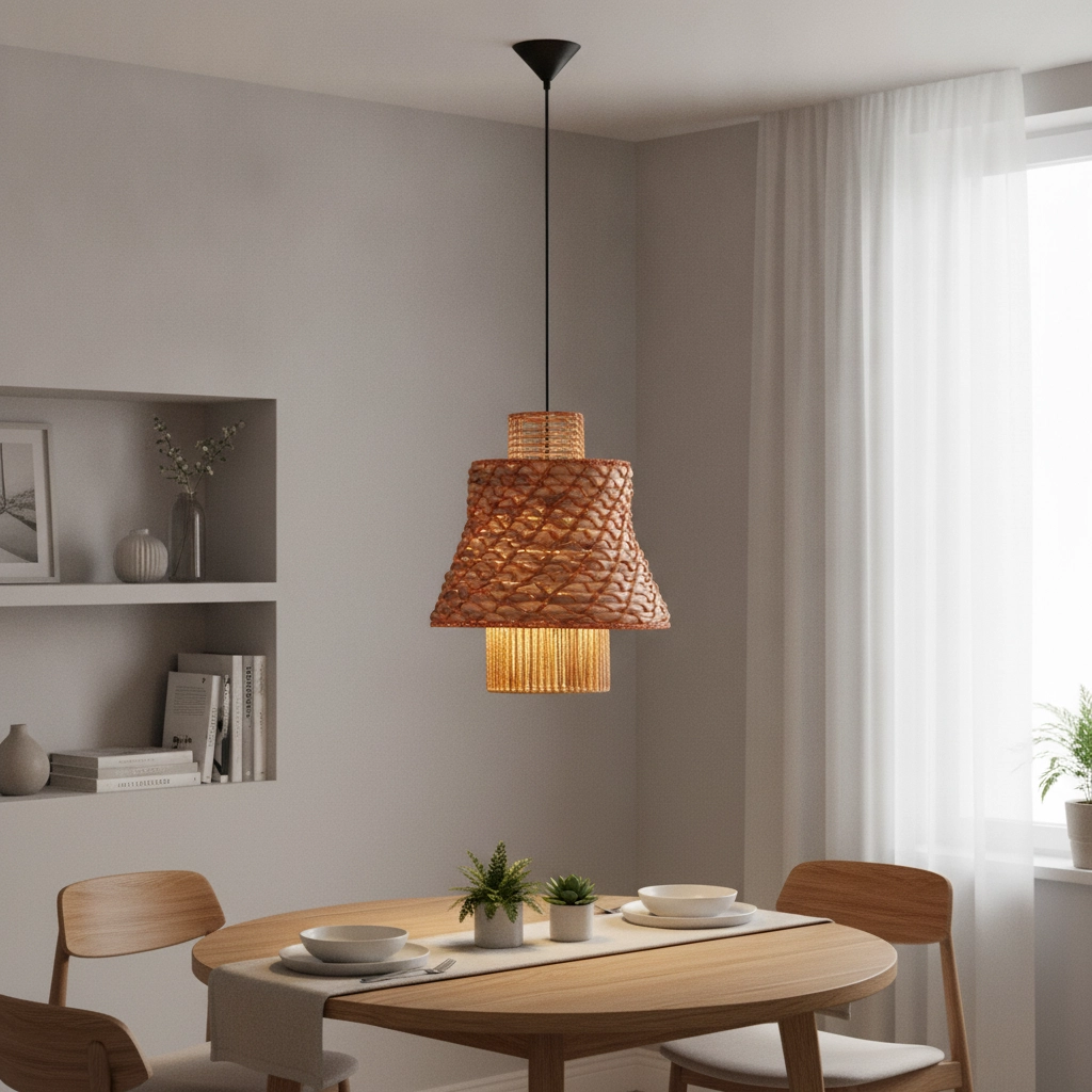 Rattan pendant lamp Mande brown with orange