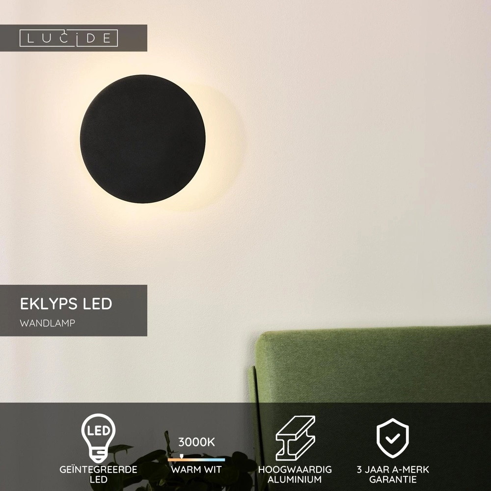Design wall lamp Eklyps Led Ø 25cm black Lucide 5411212460691