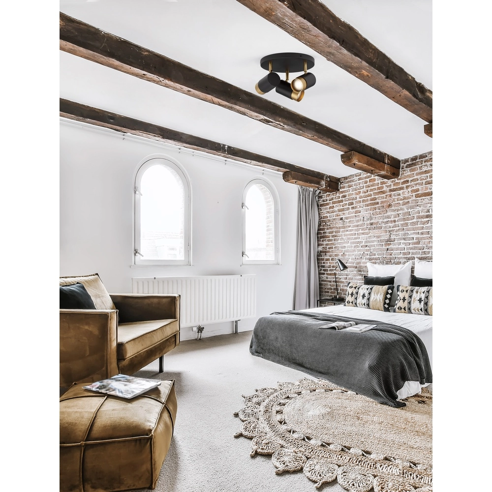 Ceiling spotlight Pogno 3-light black with gold round Lyora 5212017430878
