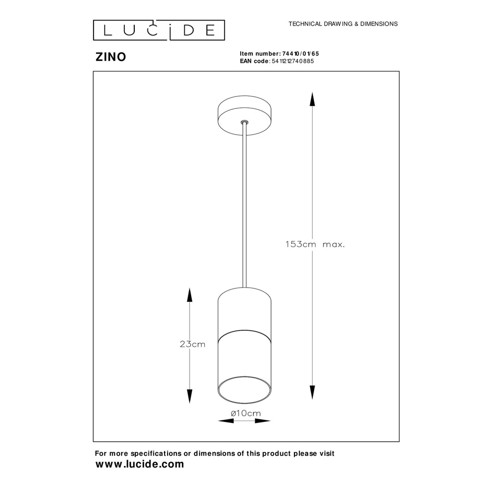 Pendant lamp Zino Ø 10cm black Lucide 5411212740885