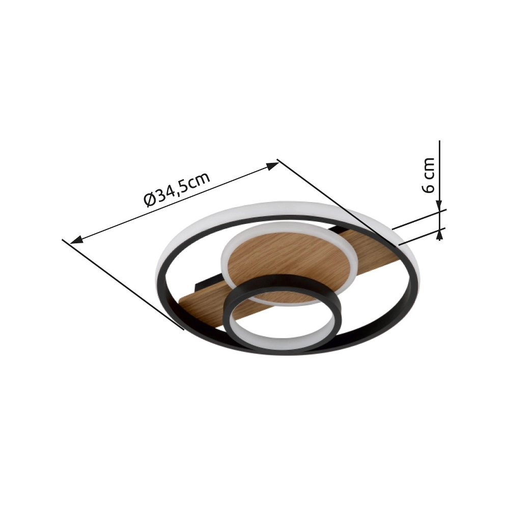 Design ceiling lamp Pikara black with wood Globo 9007371474707