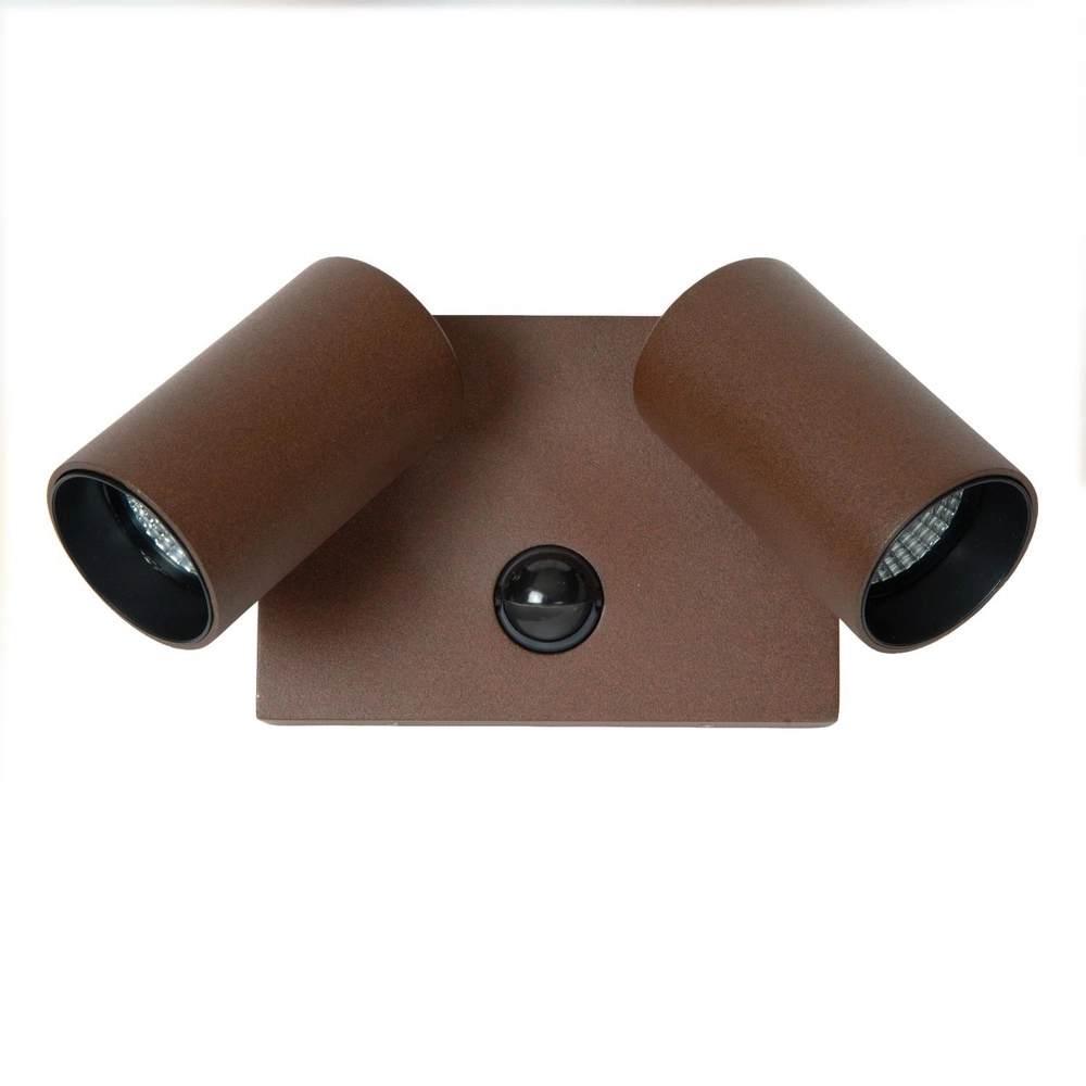 Wall spot IP65 Emeric Rust brown double with sensor