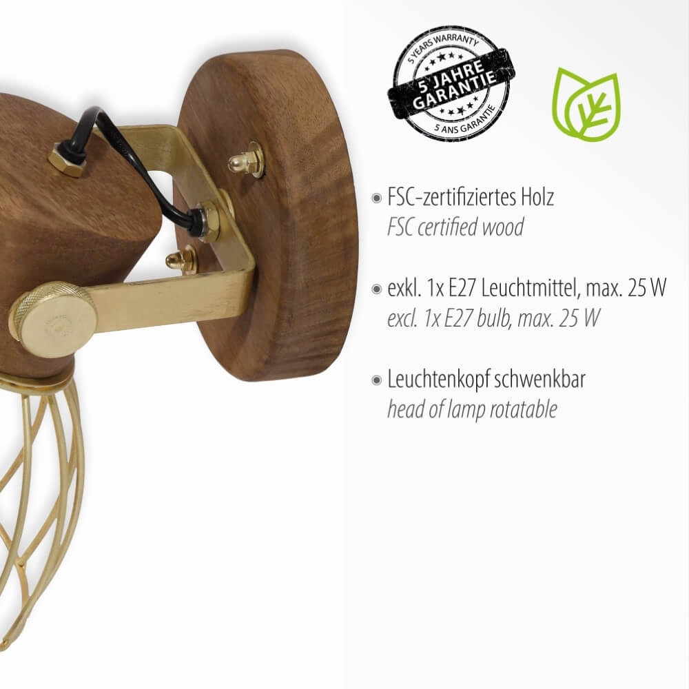 Wall lamp Alami Brown brass Just Light 4043689976217