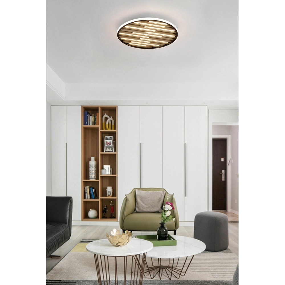 Ceiling light Equalise black with wood Searchlight 5053423298016