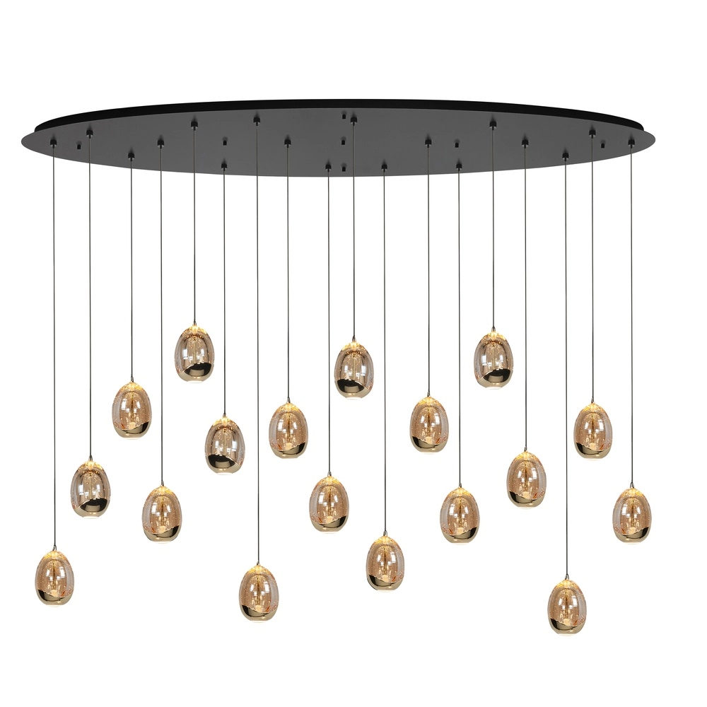 Pendant lamp Golden Egg Black 18-light oval