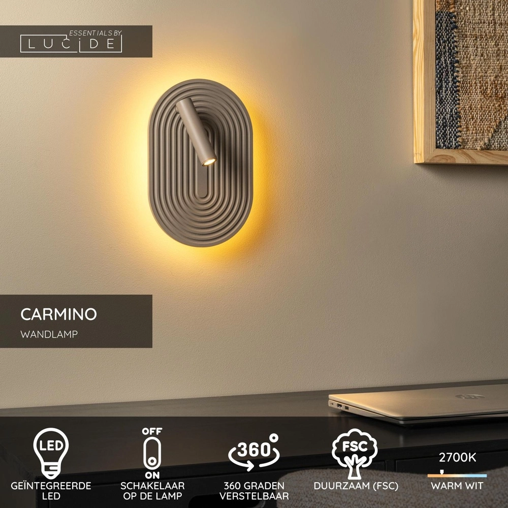 Design wall lamp Carmino taupe Lucide 5411212771582