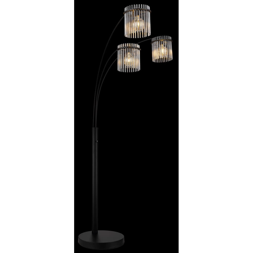Black floor lamp Gorley with smoke glass 3-lights Globo 9007371478019