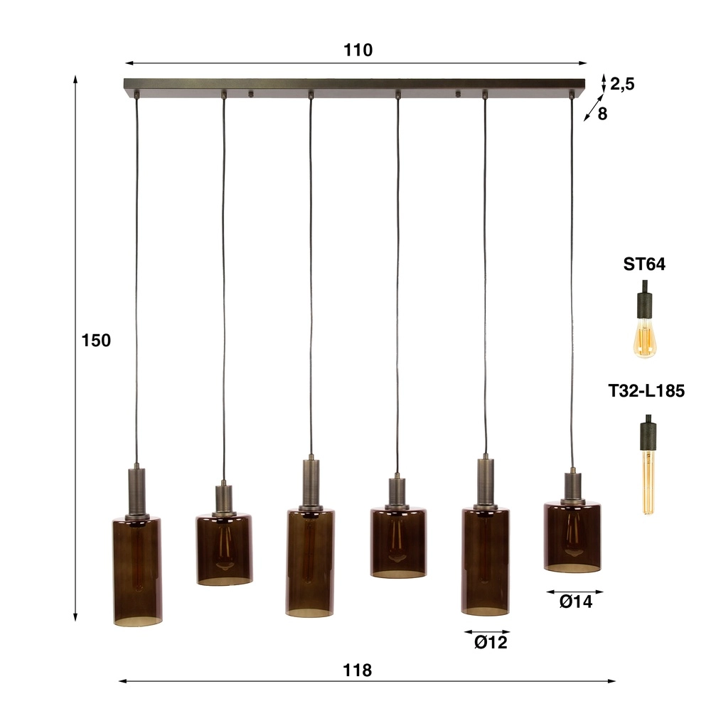 Dining table pendant lamp Sepiora Sienna brown - dark glass Lyora 8716803513457