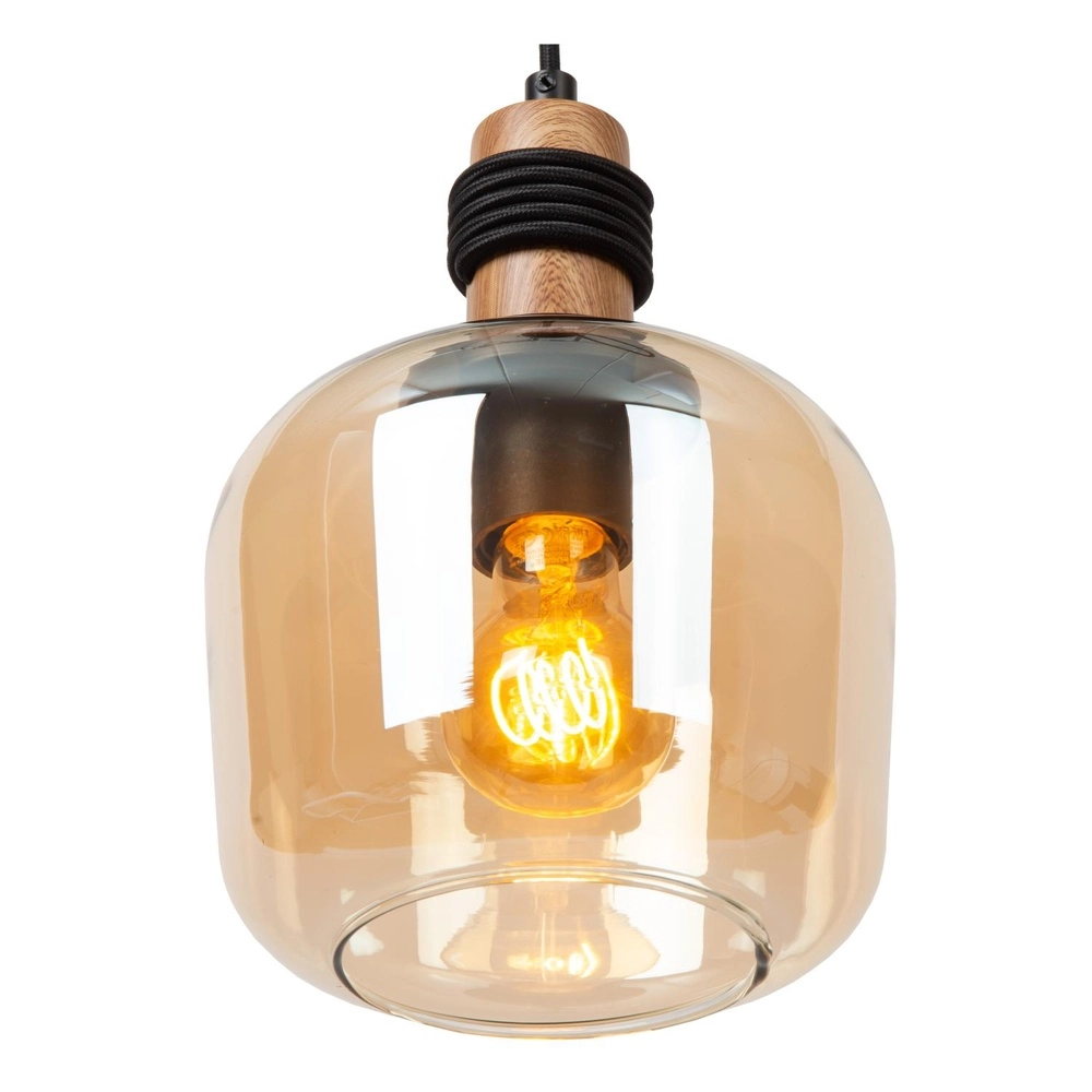 3-light pendant lamp Ilona black with amber glass Lucide 5411212452689