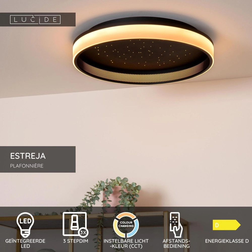 Design ceiling light Estreja Ø 40cm black Lucide 5411212712806