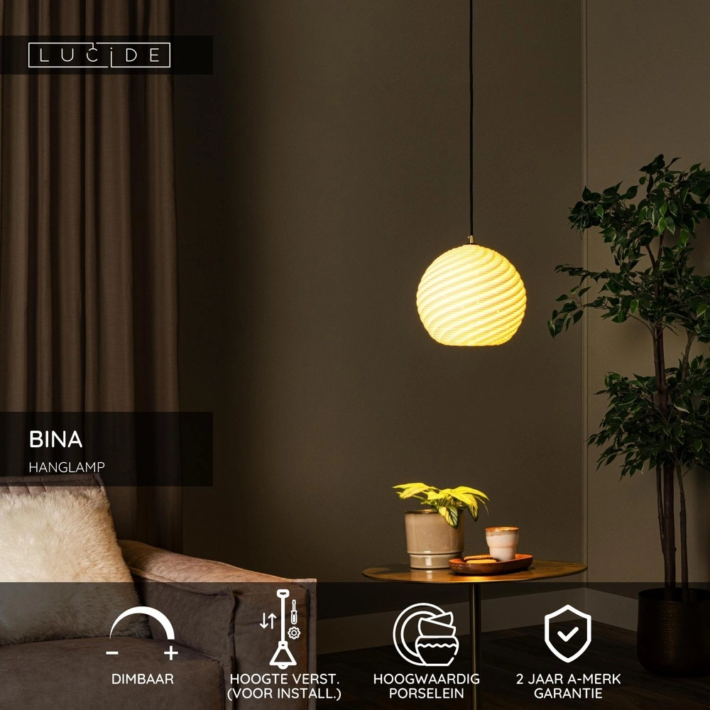 Design pendant lamp Bina single Ø 25cm white Lucide 5411212135100