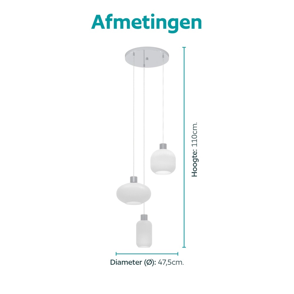 Design pendant lamp Dasmina Chrome with white 3-lights