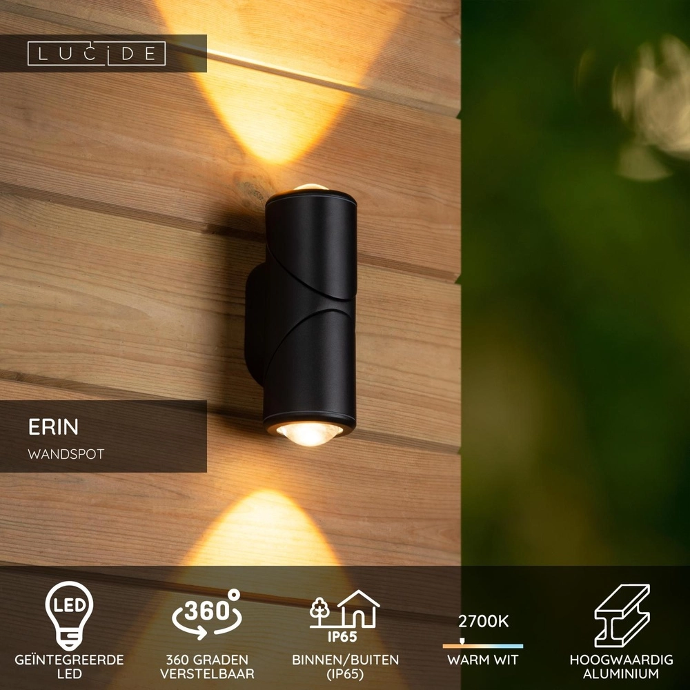 Design surface-mounted spotlight Erin IP65 black double Lucide 5411212152053