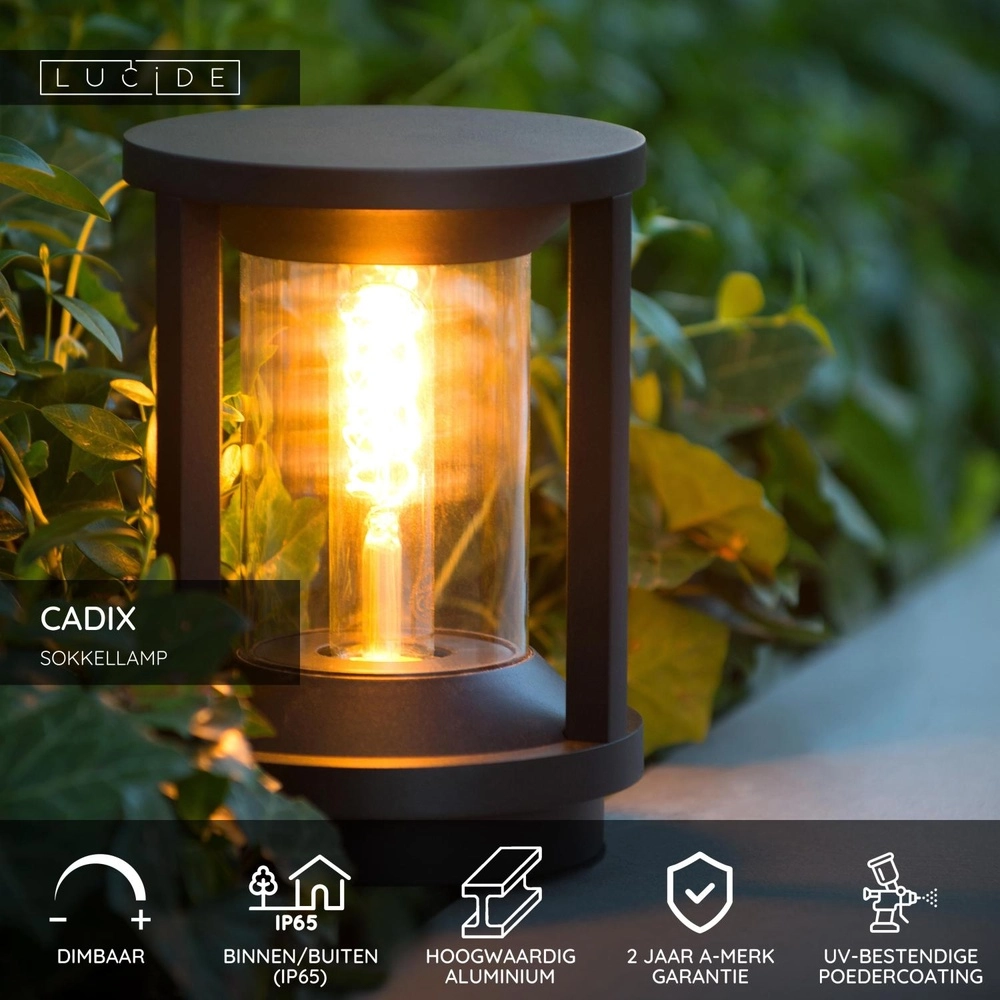 Pedestal lamp 22cm Cadix black IP65 Lucide 5411212151902