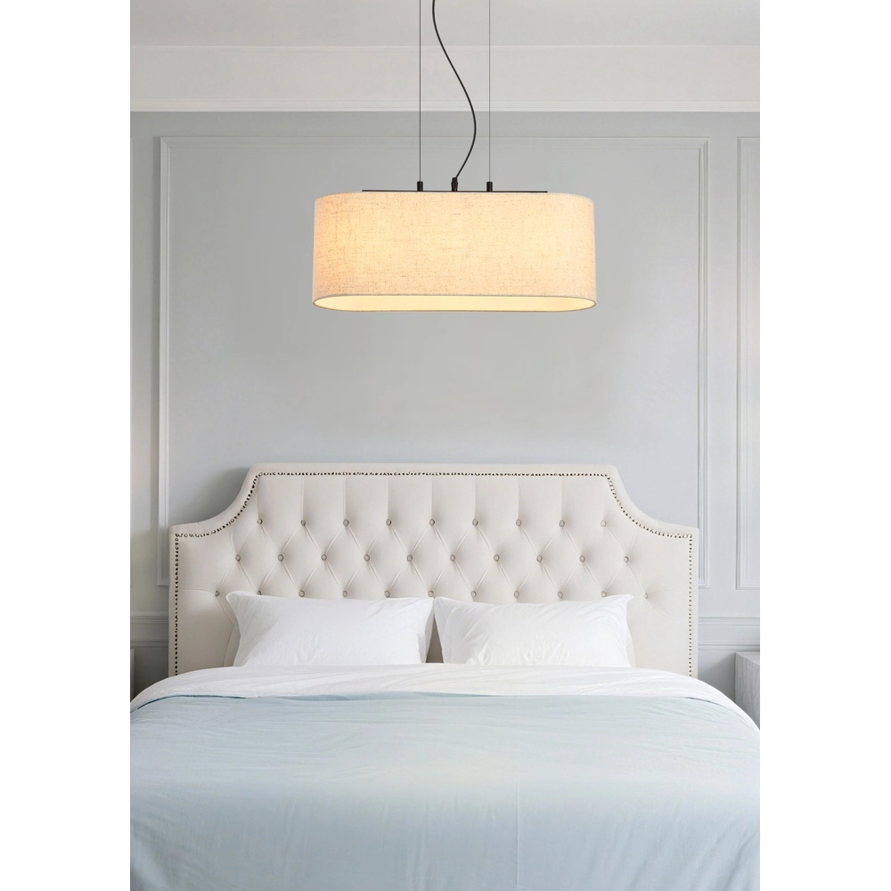 Pendant lamp Hessian black with linen shade Searchlight 5053423297316
