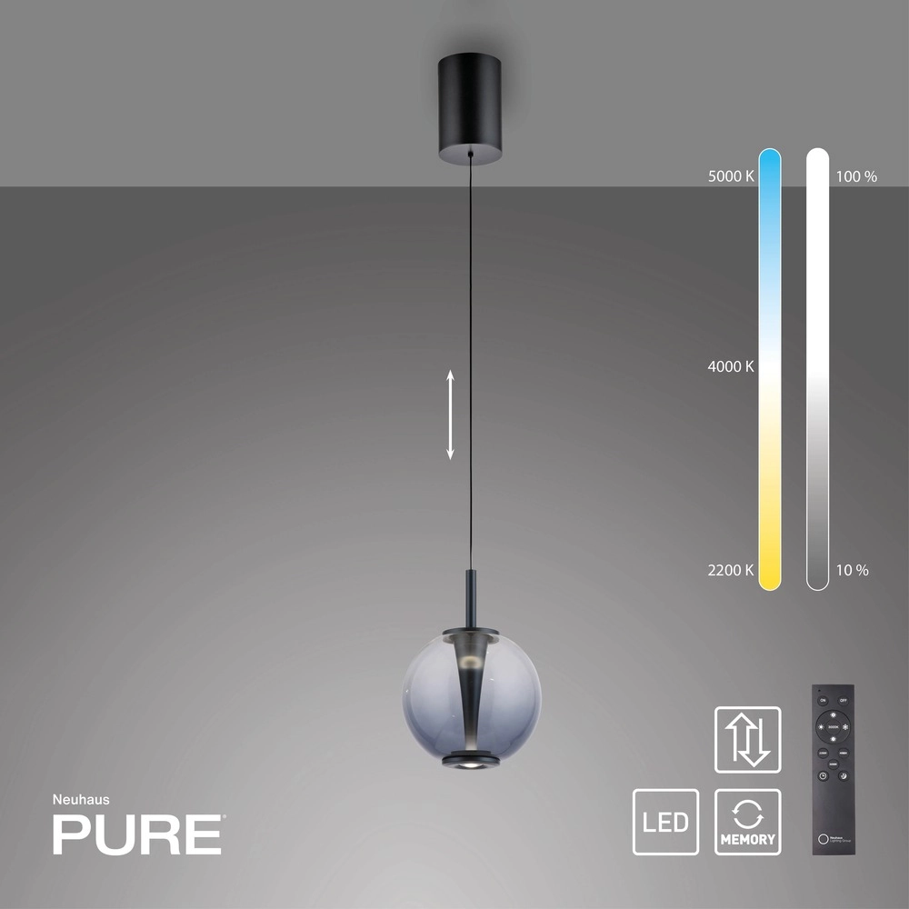 Led pendant light Pure Infinity with smoke glass - Ø 18cm Paul Neuhaus 4012248399033