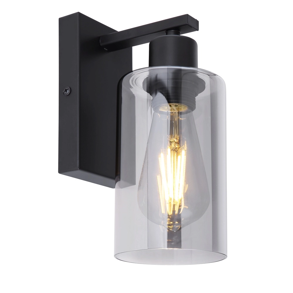 Black wall lamp Hadera with smoke glass