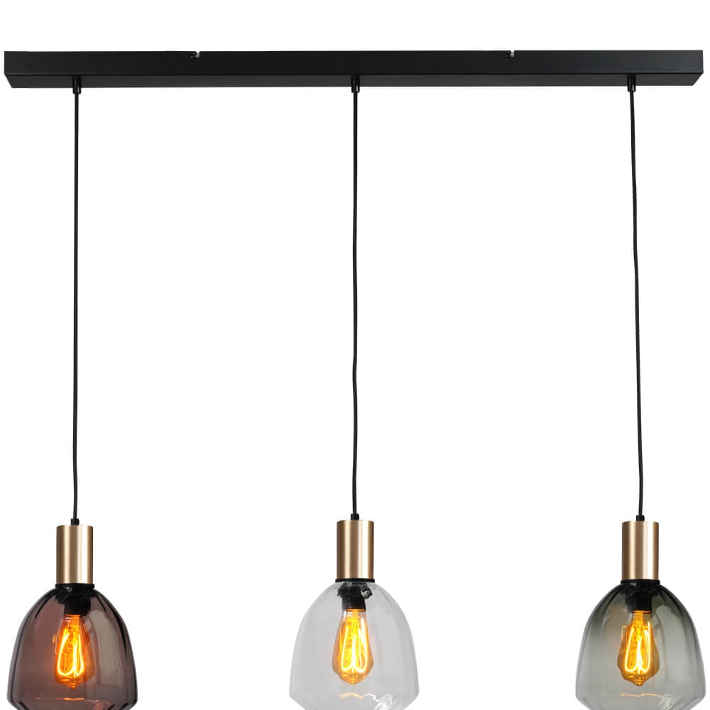 3-light hanging lamp - gold - Porto with Nicolette glasses