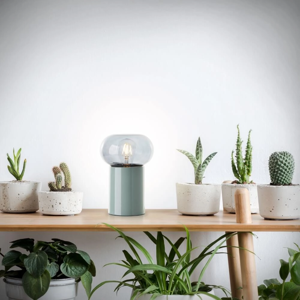 Green table lamp Knut with smoke glass Brilliant 4004353430152