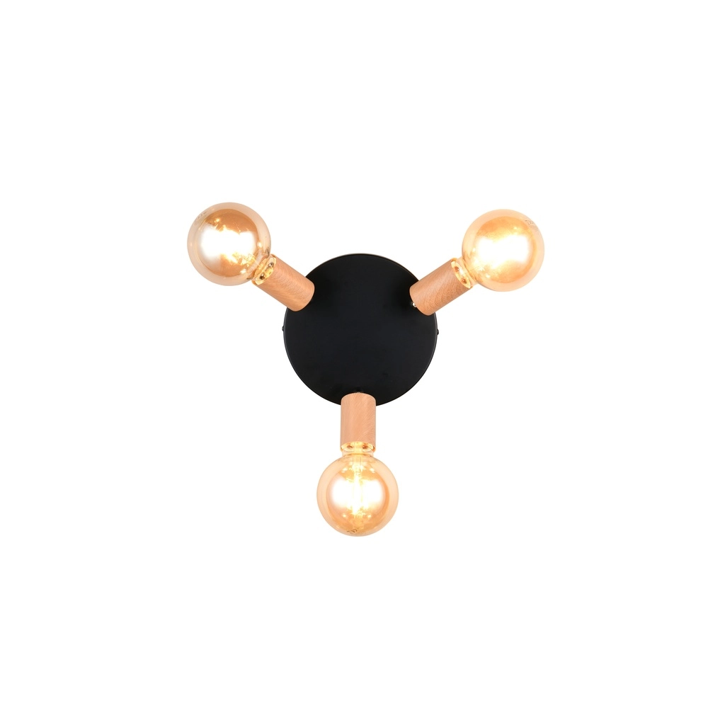 Ceiling lamp Lamego 3-light black with wood Trio 4017807672039
