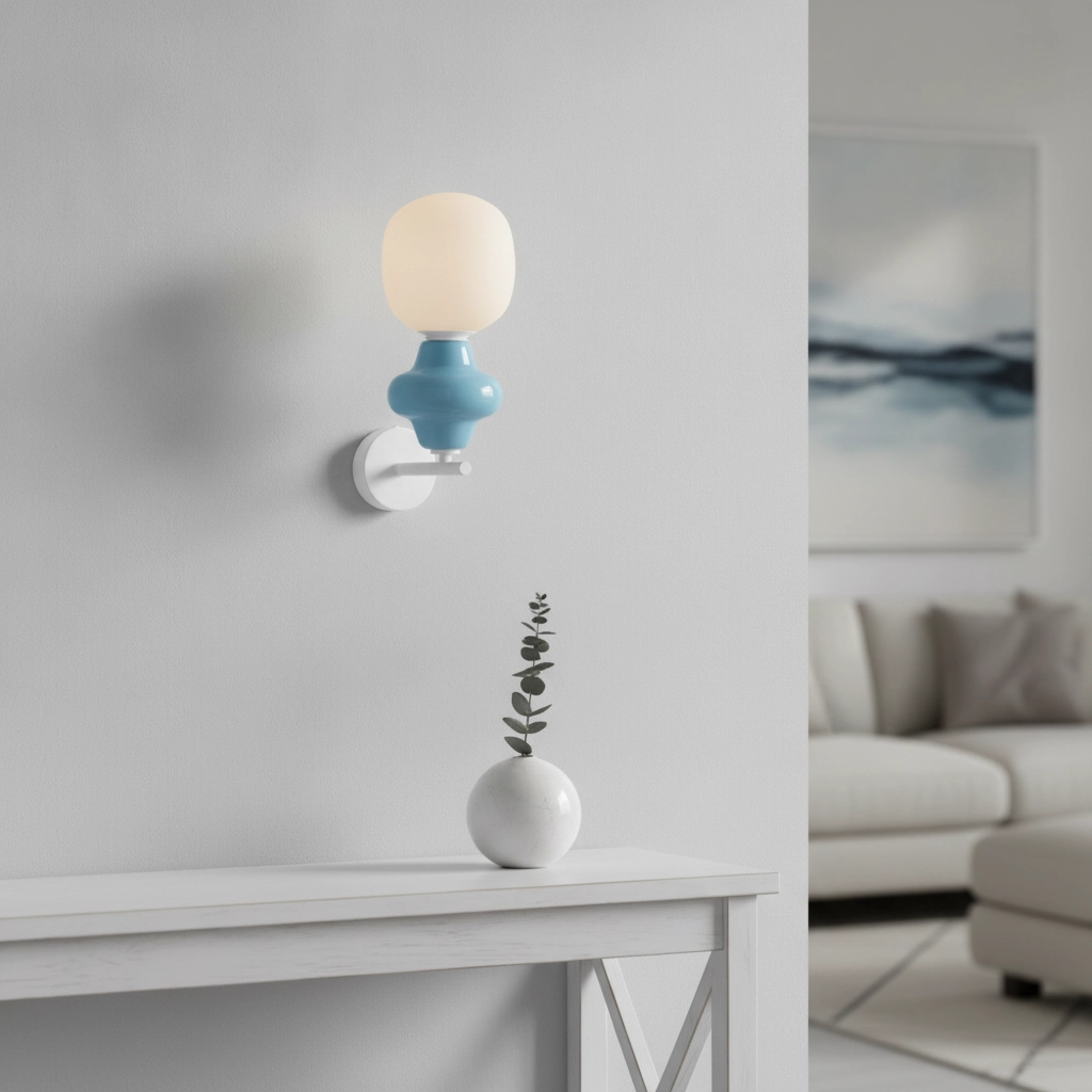 Wall lamp Clio blue ceramic with white glass
