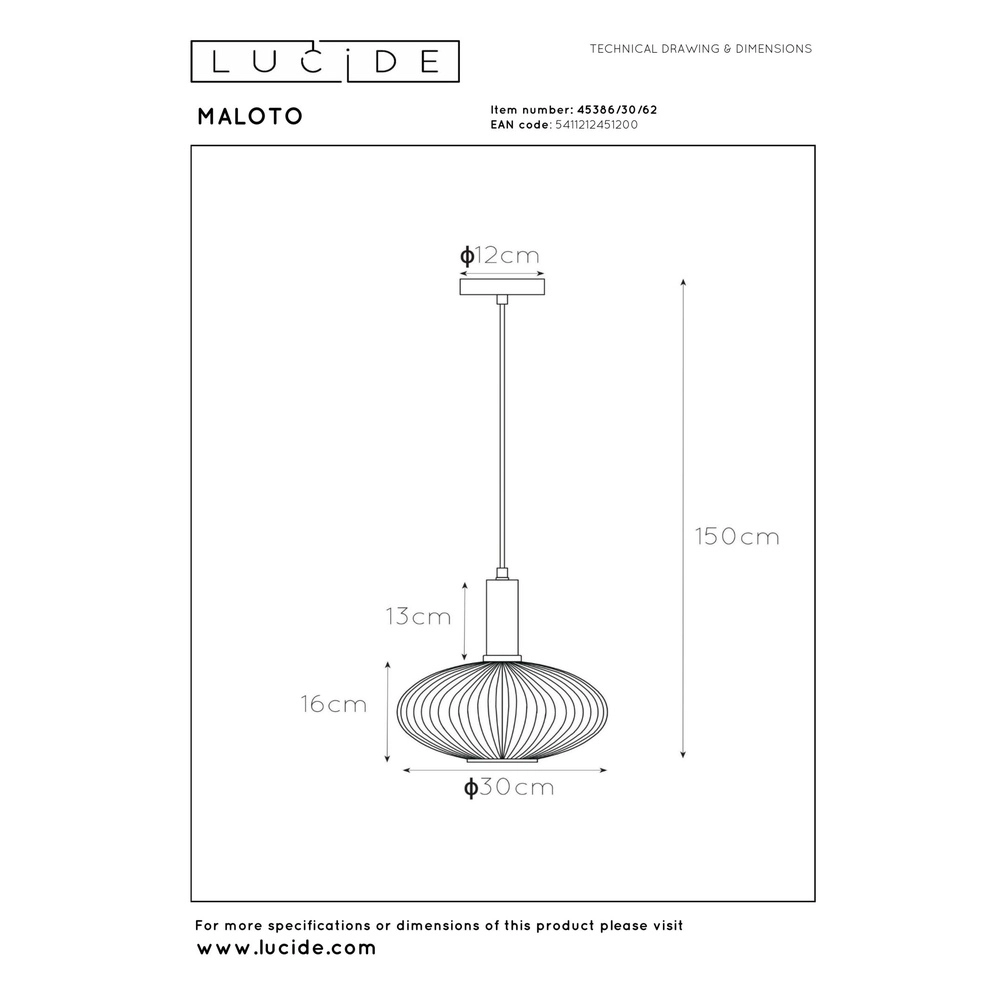 Pendant lamp Maloto Ø 30cm amber Lucide 5411212451200