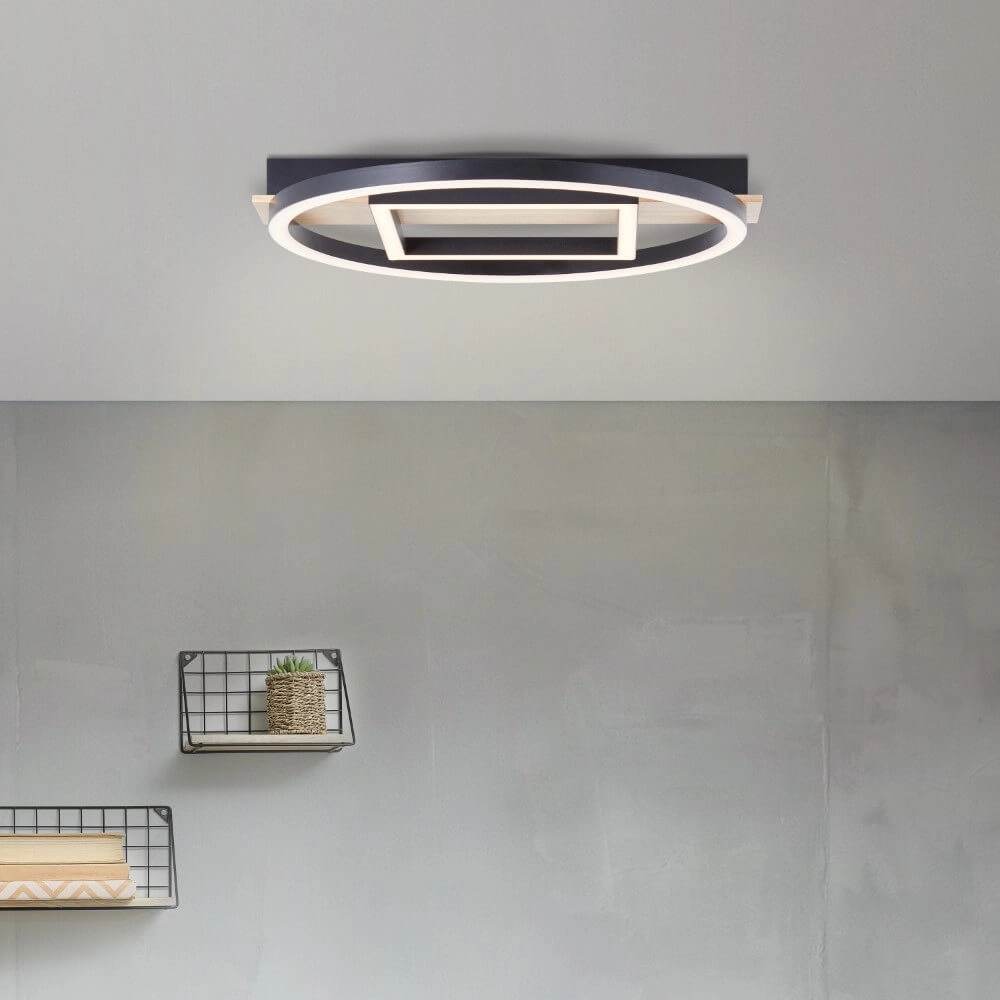 Ceiling light Maureen Ø 37cm with black square with wood Brilliant 4004353420092