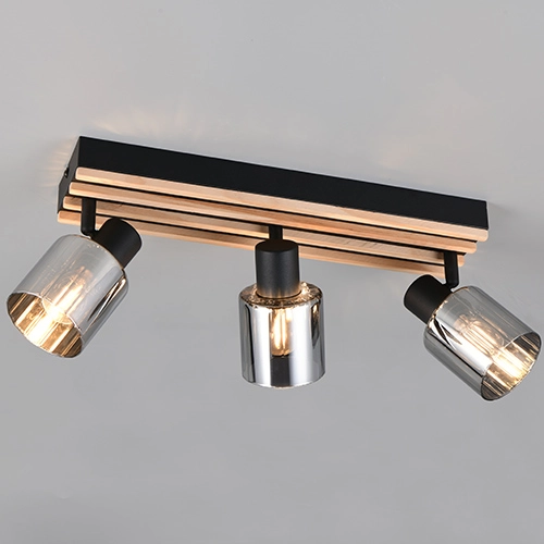 Ceiling lamp 3-lights Travia black with wood