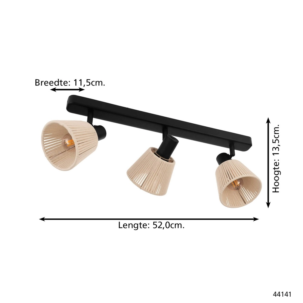 Ceiling lamp Seagard black with rattan 3-lights Eglo 9008606359844