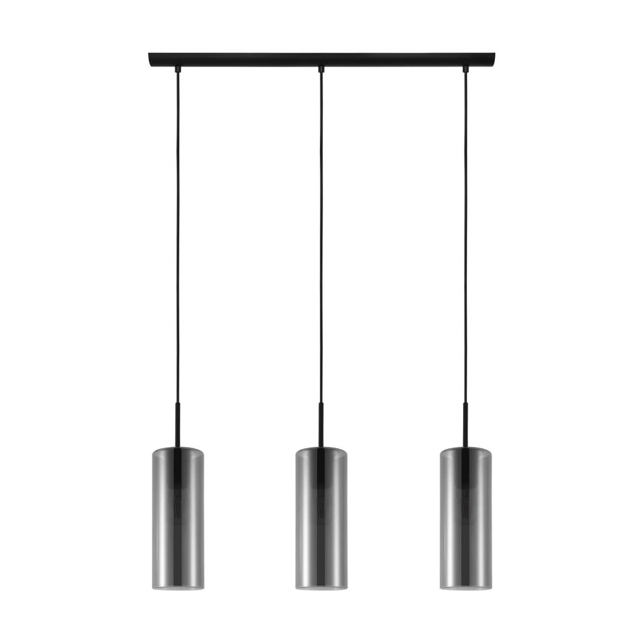 Glass hanging lamp Keyns 3-light black with smoke glass