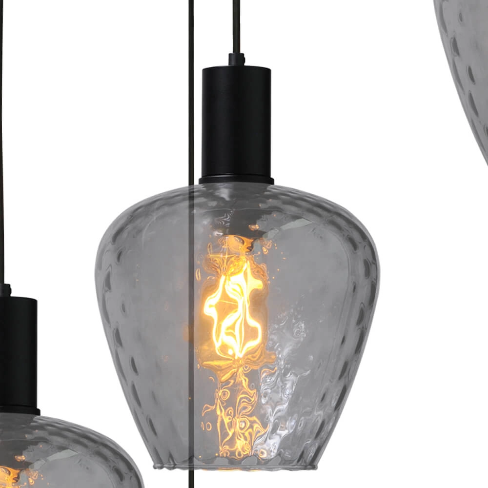 5-light loft hanging lamp - black - Porto with Diamond smoke glasses Masterlight 8718121271040