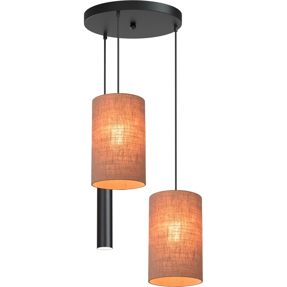 5-light pendant lamp Lisbourg Black with tan beige hood