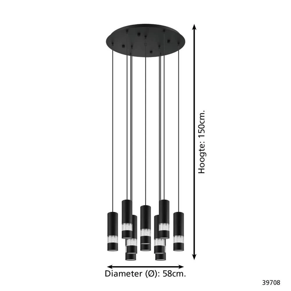Round hanging lamp Bernabeta black 10-light Stars of Light 9002759397081