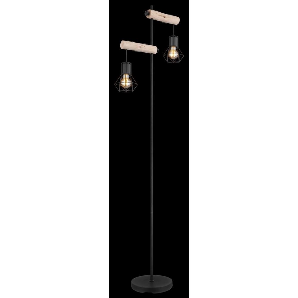 Floor lamp Priska black with wood Globo 9007371443840