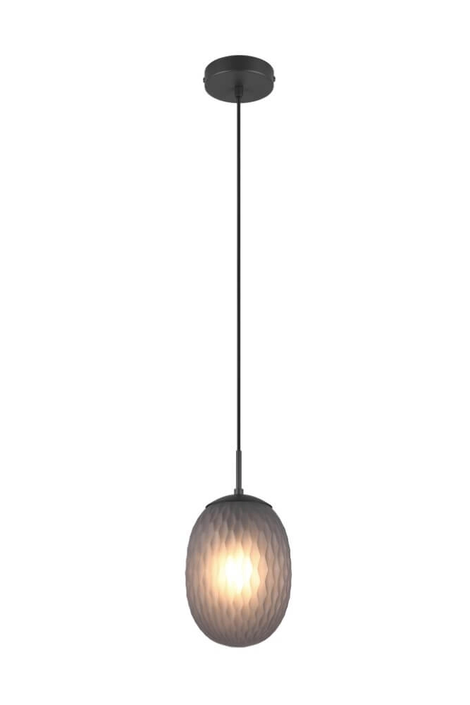 Glass pendant lamp Facette with ribbed smoke glass