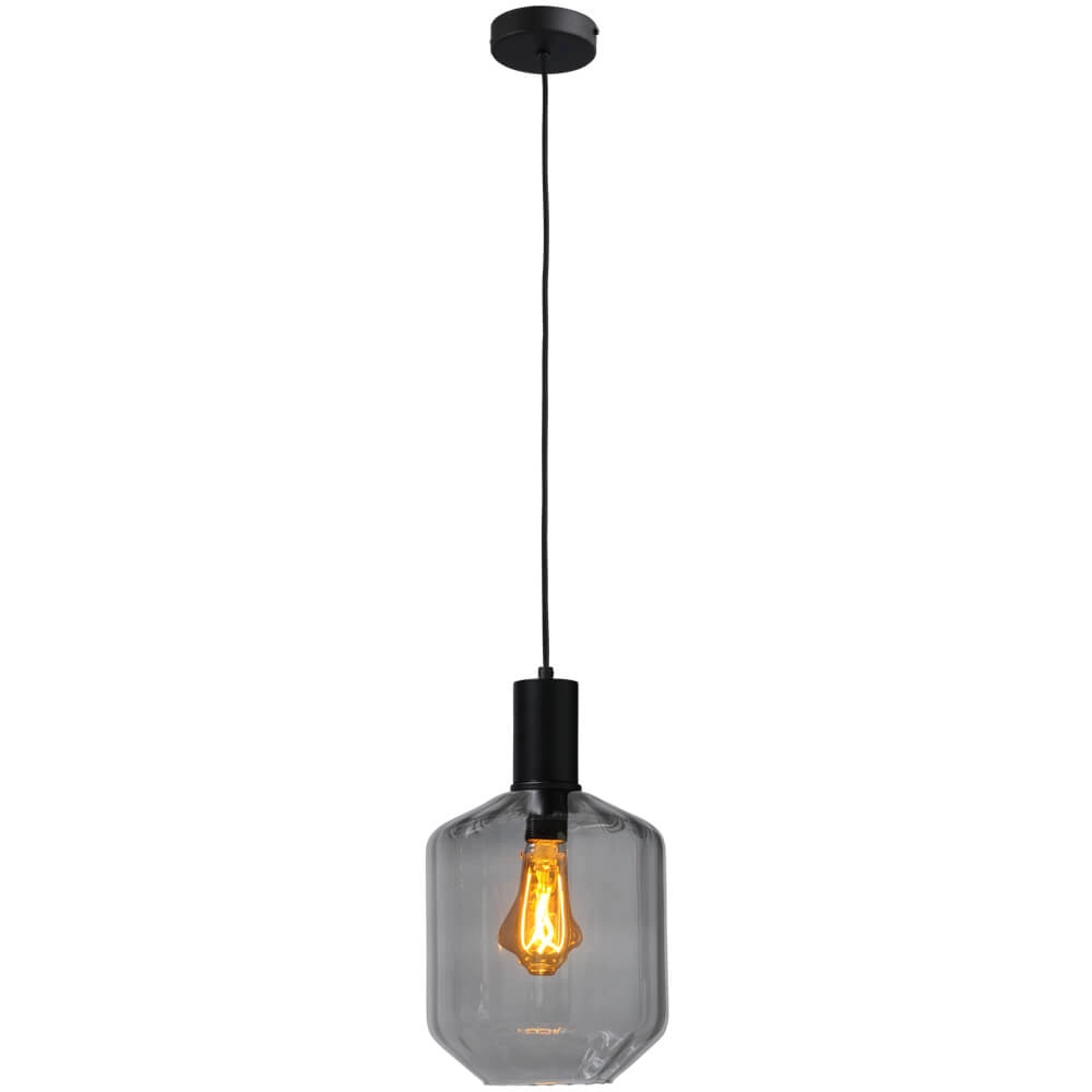 Hanging lamp black Porto with Jagger smoke glass - Ø 19cm Masterlight 8718121269351