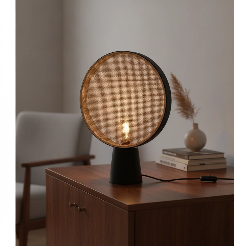 Table lamp Tiera Ø 35cm rattan with black